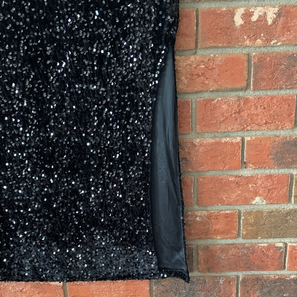 SALE! Madden NYC Black Sequin Side Slit Formal Maxi Skirt - Picture 5 of 6